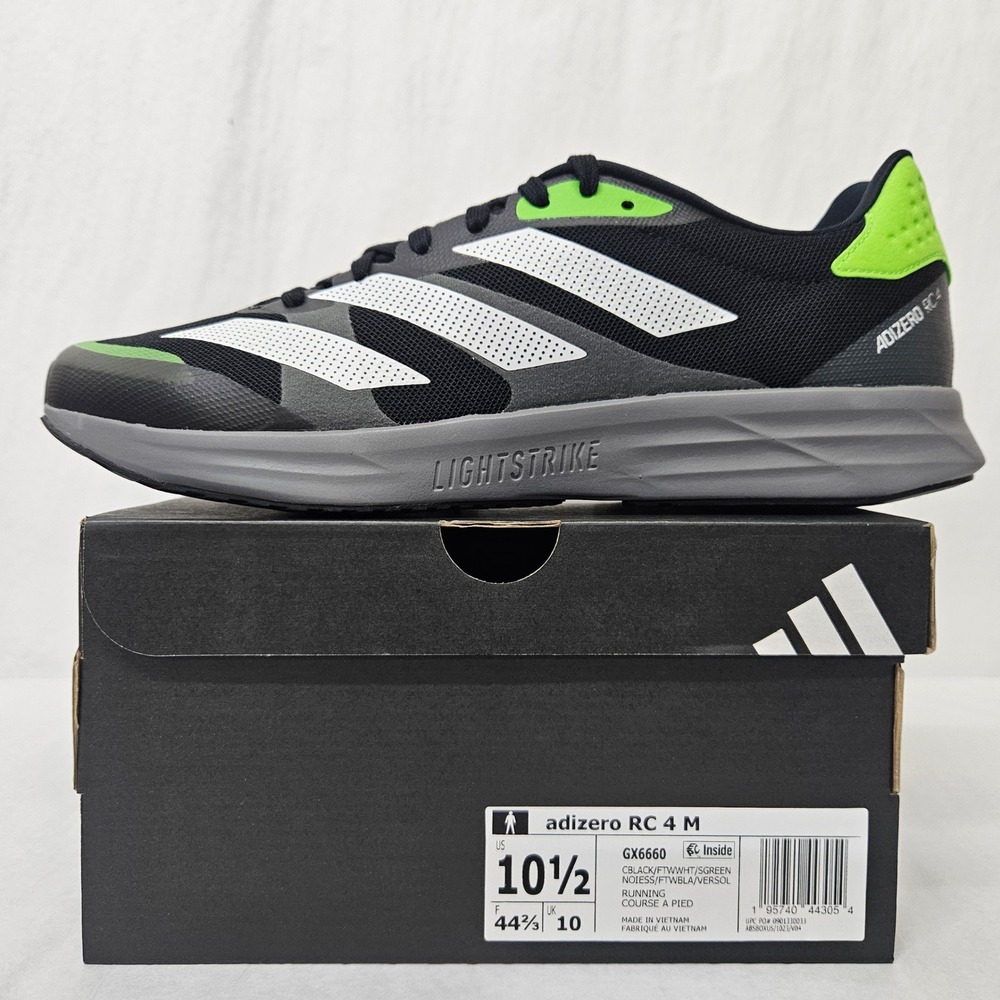 Adidas Adizero RC 4 Running Shoes GX6660 Black Signal Green Men's Size 10.5